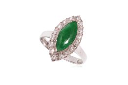 A JADEITE AND DIAMOND 'HALO' RING