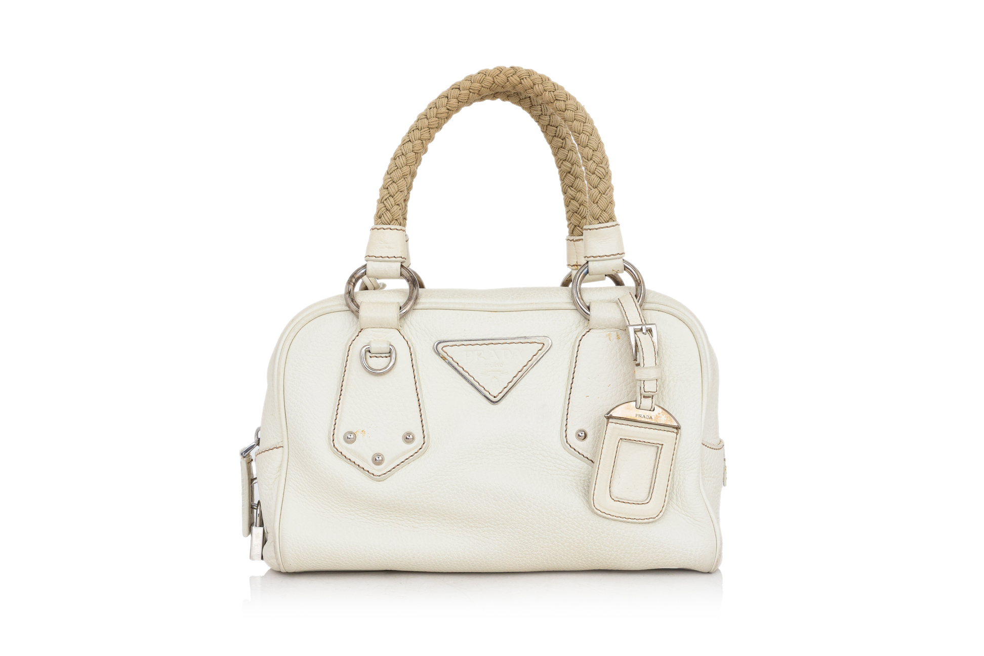 PRADA – A CREAM 'VITELLO DAINO' ROPE HANDLE BOWLING BAG