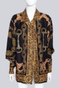GUCCI - A FALL/WINTER 1993 RUNWAY ANIMAL PRINT HORSEBIT BLACK SILK TUNIC TOP