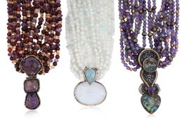 ELAINE COYNE - THREE SEMI-PRECIOUS STONE NECKLACES