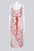 BLUGIRL BLUMARINE - A WHITE AND RED FLORAL MIDI DRESS