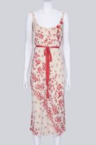 BLUGIRL BLUMARINE - A WHITE AND RED FLORAL MIDI DRESS