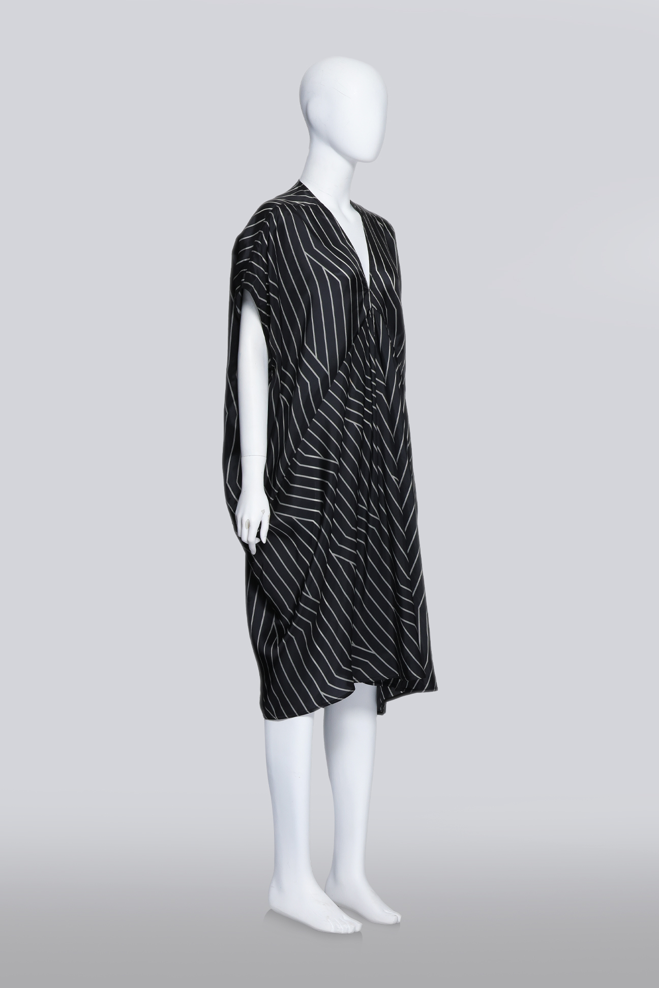 RICK OWENS - A BLACK AND PEARL STRIPED KAFTAN DRESS - Image 2 of 4