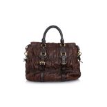 PRADA - A NAPPA GAUFRE BROWN LEATHER SATCHEL BAG