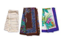 TWO CHRISTIAN DIOR SCARVES AND ONE CHANEL