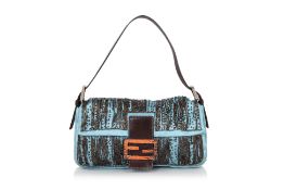 FENDI - A BLUE BEADED SATIN BAGUETTE