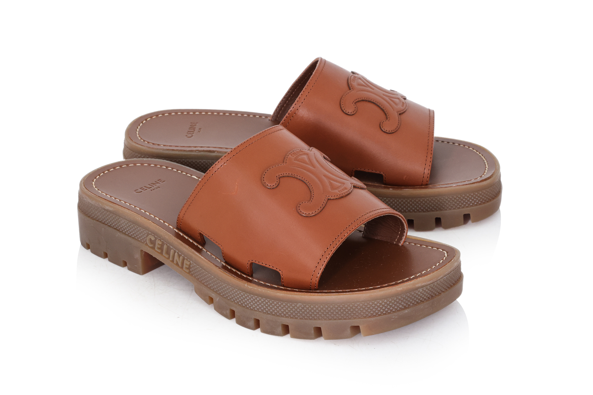 CELINE - A PAIR OF LEATHER PLATFORM SANDALS