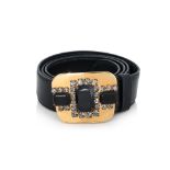 PRADA - A RHINESTONE BUCKLE LEATHER BELT