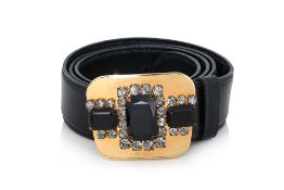 PRADA - A RHINESTONE BUCKLE LEATHER BELT