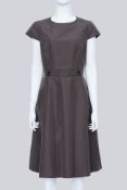 PRADA - A CAP-SLEEVE ARMY GREEN DRESS WITH BELT DETAIL