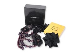 A FENDI FLORAL BROOCH AND AN EMPORIO ARMANI FLORAL STATEMENT NECKLACE