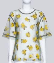 DRIES VAN NOTEN - A HAND PAINTED FLORAL MESH TOP
