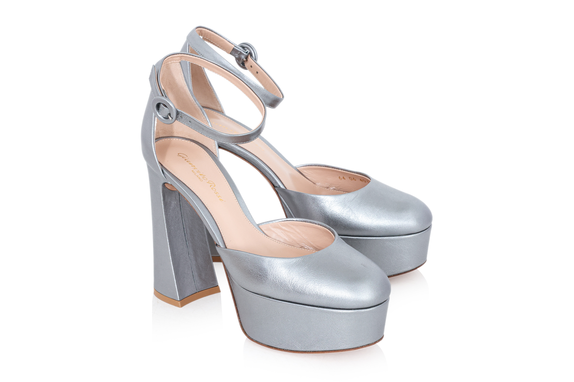 GIANVITO ROSSE - A PAIR OF ANKLE-STRAP HEEL IN METALLIC LEATHER