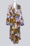 GUCCI - A TOM FORD ERA SILK ROBE WITH MULTICOLOURED ANIMAL AND GEOMETRIC PRINT
