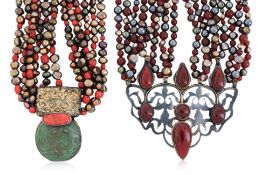 ELAINE COYNE - TWO SEMI-PRECIOUS STONE AND PEARL NECKLACES