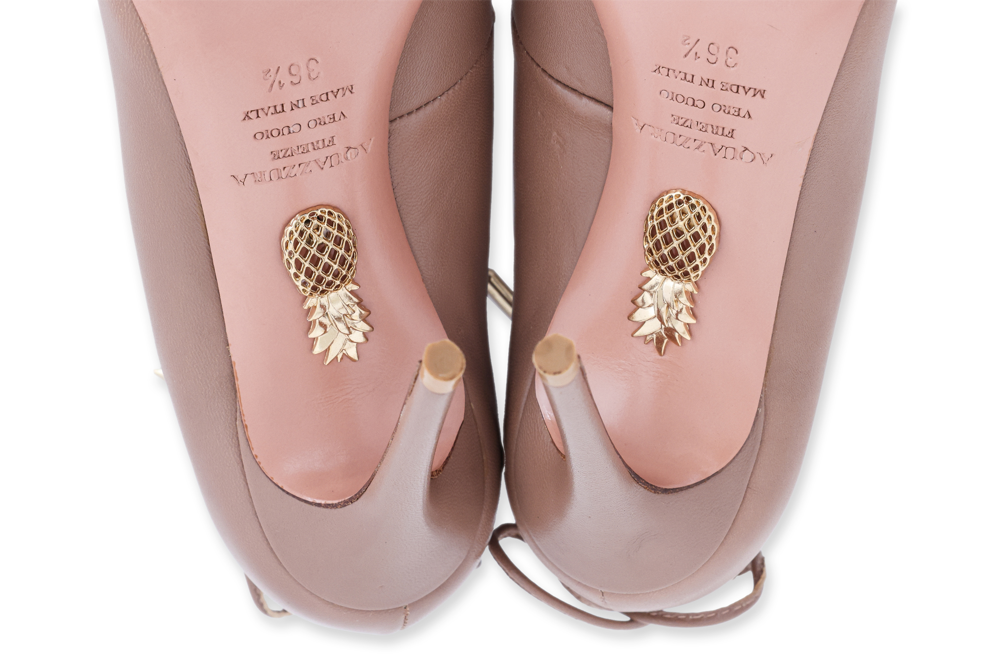 AQUAZURRA CHRISTY - A PAIR OF BROWN LEATHER LACE-UP HEELS - Image 4 of 4
