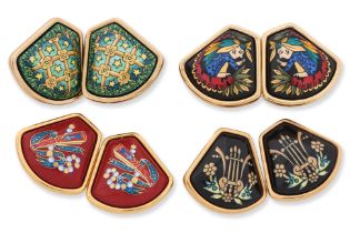 HERMES - A GROUP OF FOUR ENAMEL CLIP ON EARRINGS