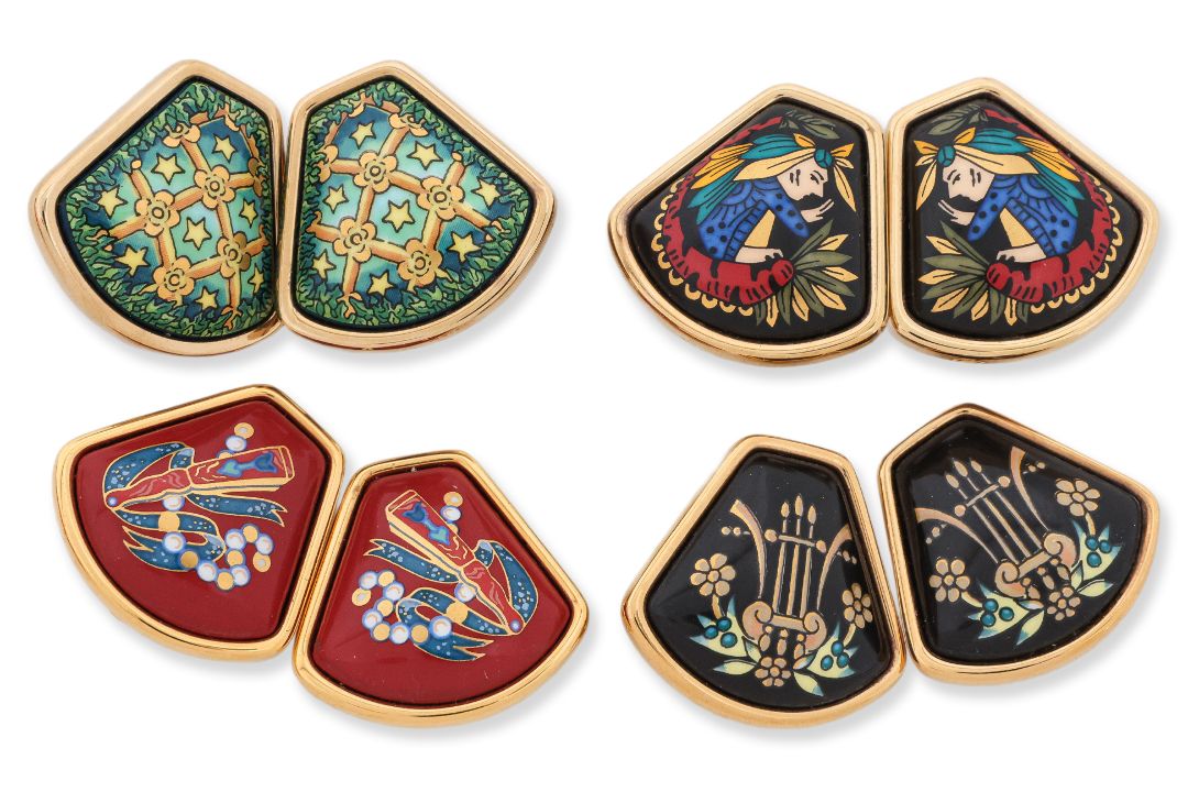 HERMES - A GROUP OF FOUR ENAMEL CLIP ON EARRINGS - Image 1 of 3