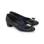 FERRAGAMO - A PAIR OF VARA LEATHER BLOCK PUMPS