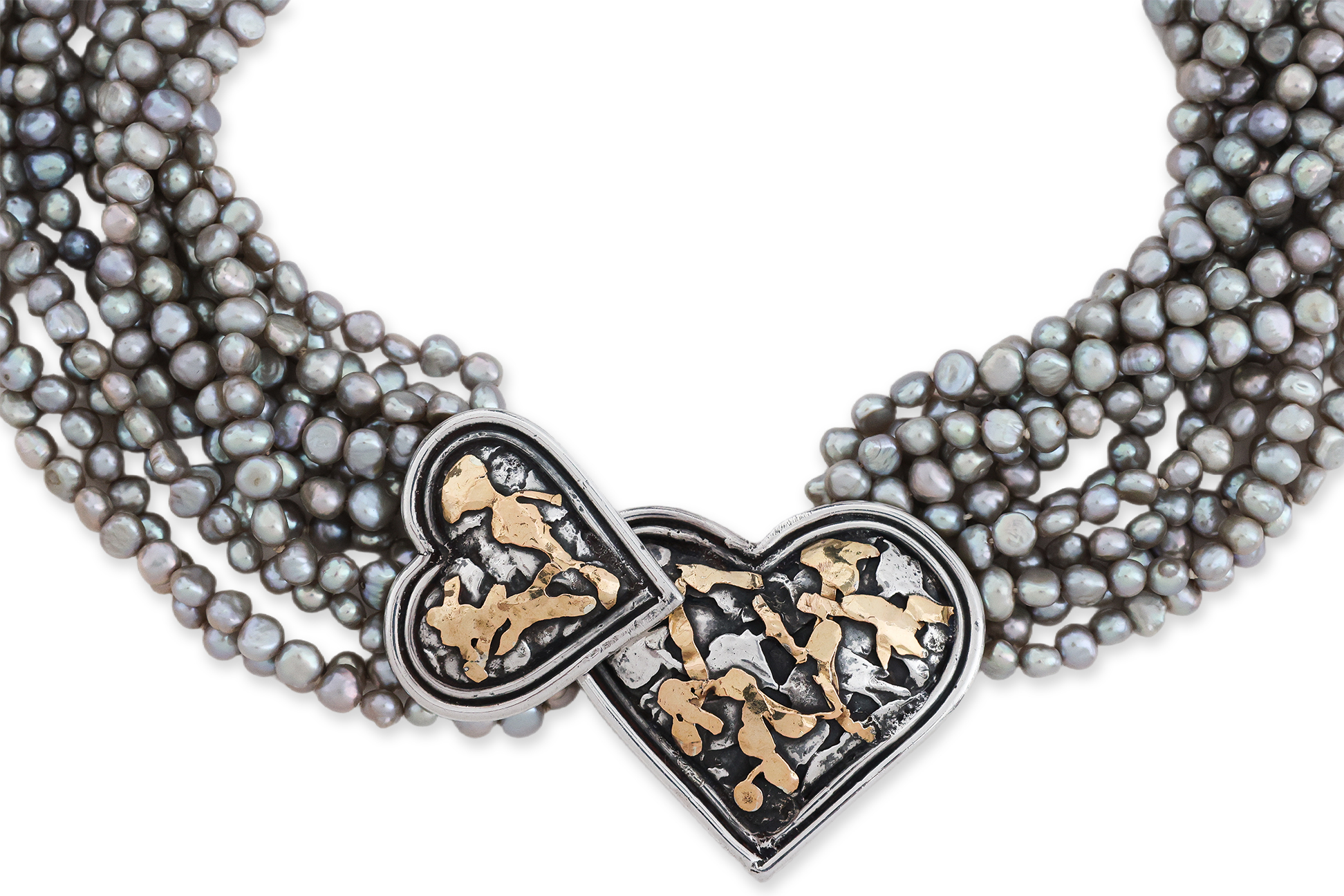 A MULTI-STRAND PEARL NECKLACE WITH SILVER HEART PENDANTS - Image 2 of 3