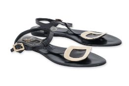 ROGER VIVIER - A PAIR OF BLACK LEATHER SANDALS