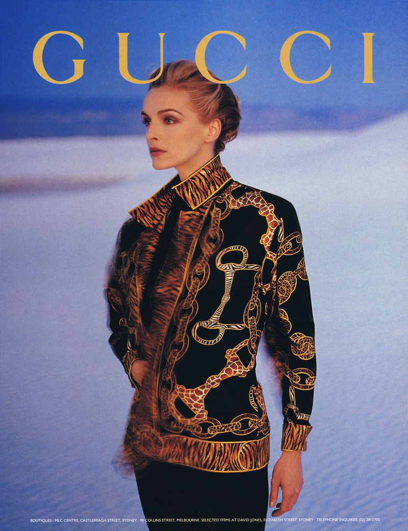 GUCCI - A FALL/WINTER 1993 RUNWAY ANIMAL PRINT HORSEBIT BLACK SILK TUNIC TOP - Image 4 of 4