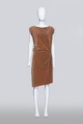 JIL SANDER - A TERRACOTTA CRUSHED VELVET SLEEVELESS DRESS
