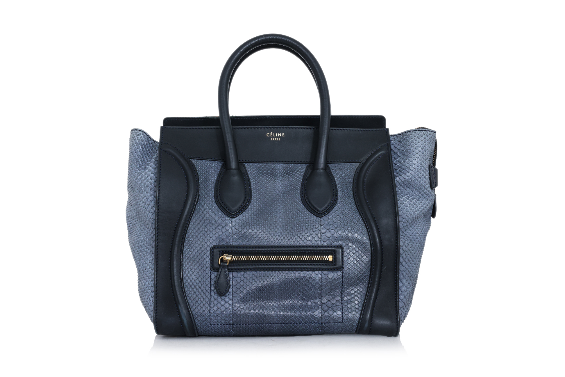 CÉLINE – A BLUE PYTHON AND LEATHER ‘LUGGAGE’ TOTE