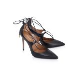 AQUAZZURA CHRISTY - A PAIR OF BLACK LEATHER LACE-UP HEEL