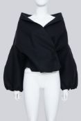 PRADA - A BLACK WOOL JACKET WITH A SHAWL COLLAR AND BALLOON SLEEVES