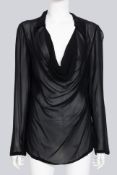 GUCCI - A BLACK SHEER LONG SLEEVE COLLARED BLOUSE WITH COWL NECK