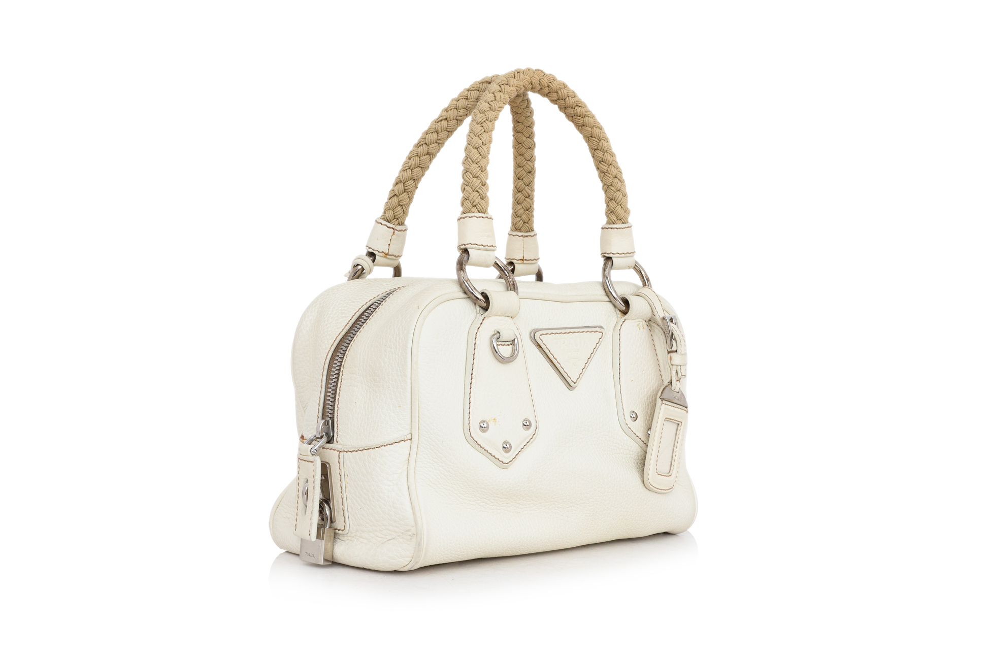 PRADA – A CREAM 'VITELLO DAINO' ROPE HANDLE BOWLING BAG - Image 2 of 3