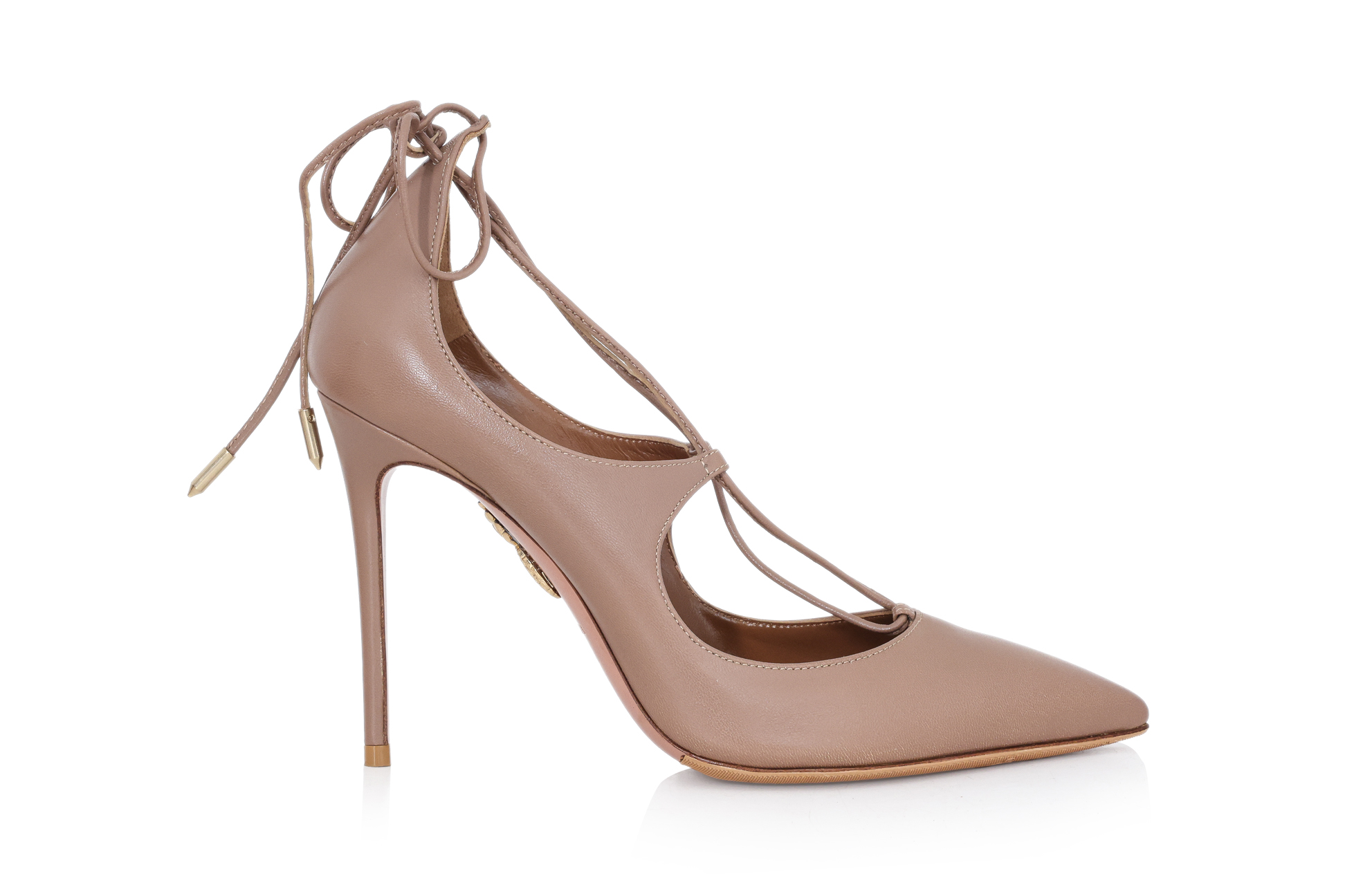 AQUAZURRA CHRISTY - A PAIR OF BROWN LEATHER LACE-UP HEELS - Image 3 of 4