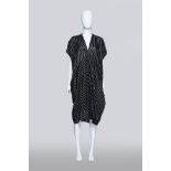 RICK OWENS - A BLACK AND PEARL STRIPED KAFTAN DRESS
