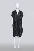 RICK OWENS - A BLACK AND PEARL STRIPED KAFTAN DRESS