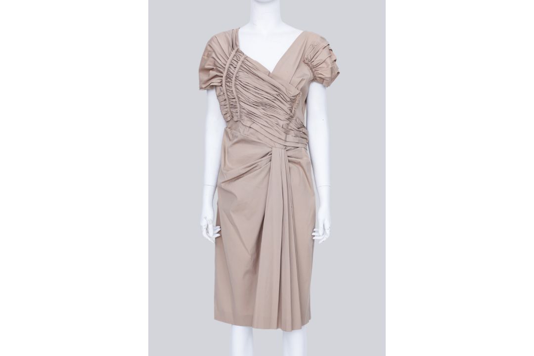 PRADA - A BLUSH ASYMMETRICAL RUCHED DRESS - Image 1 of 3