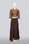KENZO JUNGLE - A YELLOW GREEN FLORAL JACKET AND A DARK BROWN SKIRT