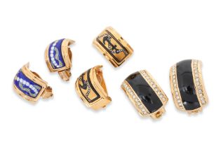 HERMÈS AND CHRISTIAN DIOR - THREE PAIRS OF ENAMEL CLIP EARRINGS