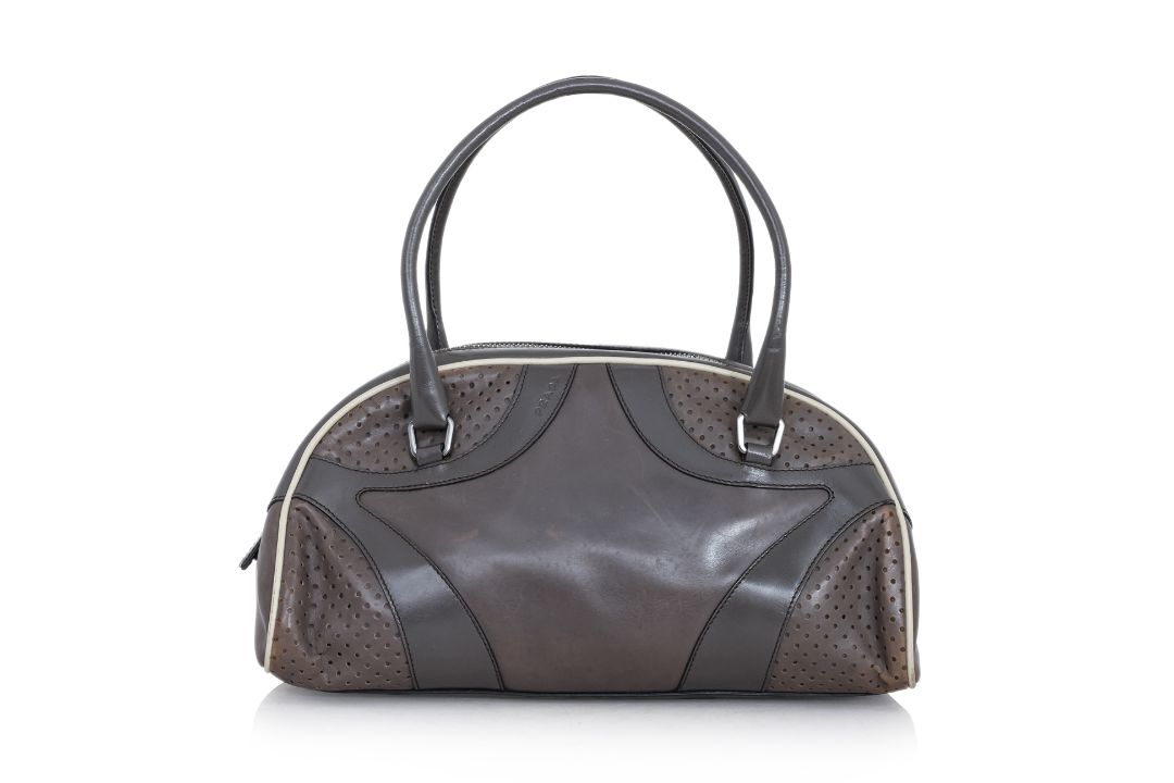PRADA - A GREY VITELLO BOWLER BAG - Image 1 of 3