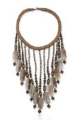 A QUARTZ NECKLACE WITH FACETED GLASS BEADS