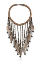 A QUARTZ NECKLACE WITH FACETED GLASS BEADS