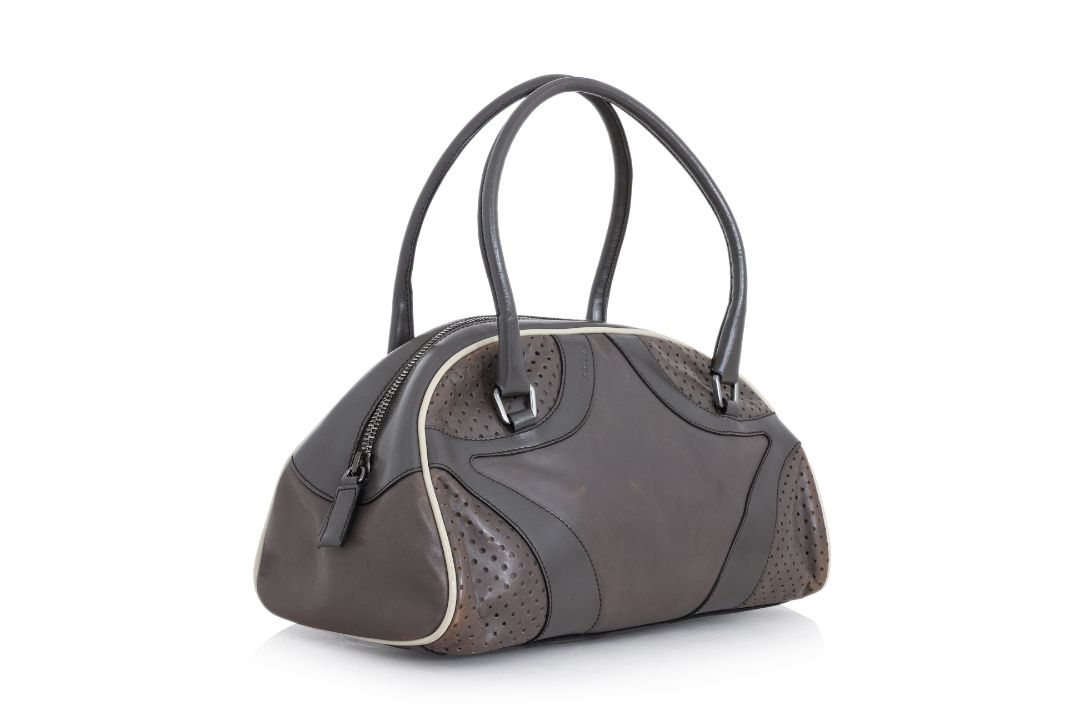 PRADA - A GREY VITELLO BOWLER BAG - Image 2 of 3