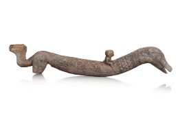 A VERY LARGE SUMBA HARDWOOD MODEL OF A HORSE AND RIDER