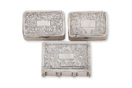THREE CHINESE EXPORT SILVER SNUFF BOXES