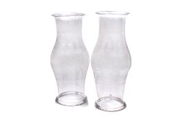 A PAIR OF LARGE CUT GLASS LANTERN COVERS