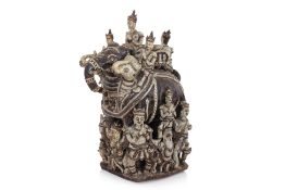 A LARGE THAI STONEWARE 'ERAWAN' ELEPHANT AND RIDERS GROUP