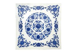 A LARGE BLUE AND WHITE PORCELAIN PLAQUE