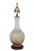 A WHITE CRACKLE GLAZED PORCELAIN TABLE LAMP