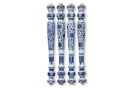 FOUR CHINESE BLUE AND WHITE PORCELAIN BALUSTERS OR SUPPORTS
