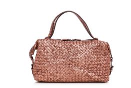BOTTEGA VENETA - AN INTRECCIATO METALLIC BROWN HANDBAG